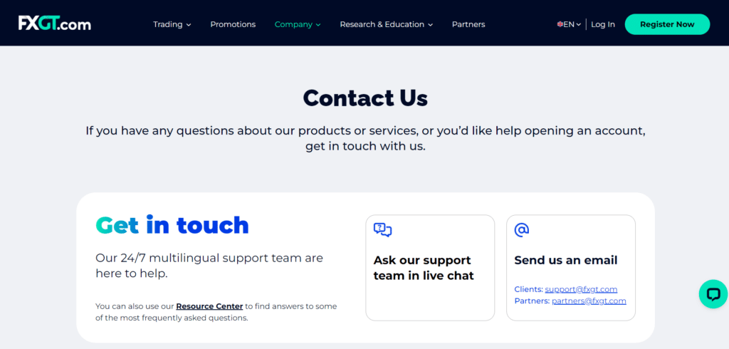 FXGT.com Customer Support